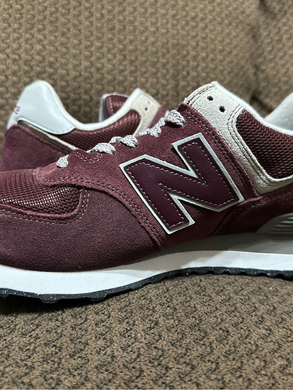New Balance Burgundy Suede & Mesh 574 Sneakers - Picture 6 of 9